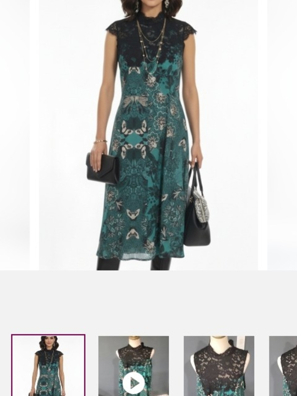 Maeve Teal & Black Lace-Trim Midi Dress